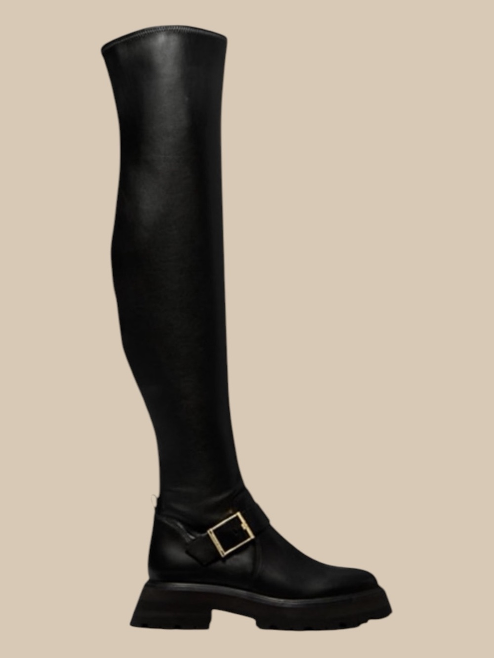 Michael Kors Over The Knee Boots Lug Sole Gold Buckle w/ Zip Women Size 7.5 NWOB